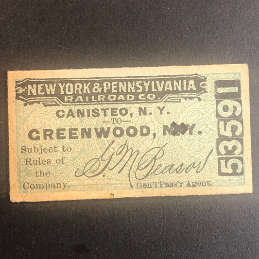 New York & Pennsylvania Railroad July 21 1917 Greenwood, NY Ticket #53591