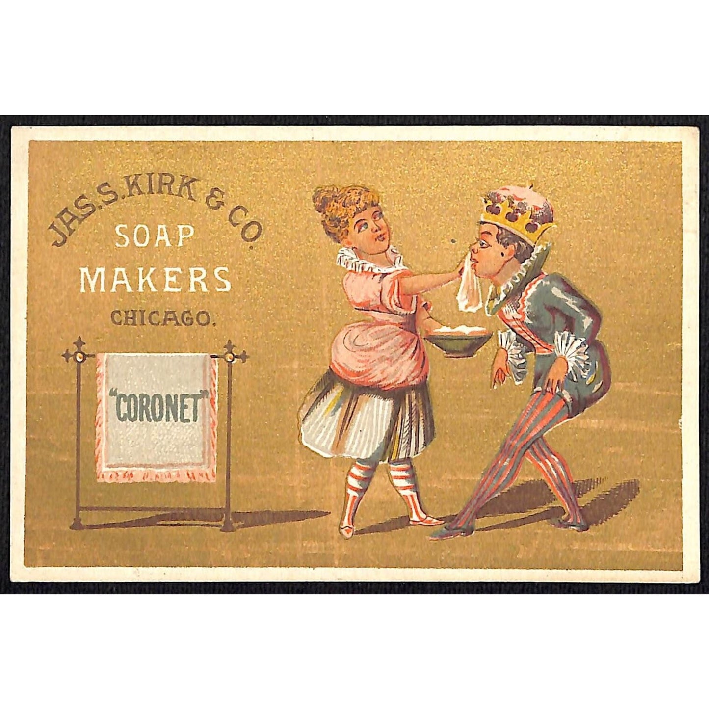 Jas. S. Kirk & Co Soap Makers Chicago Victorian Trade Card Washing the King