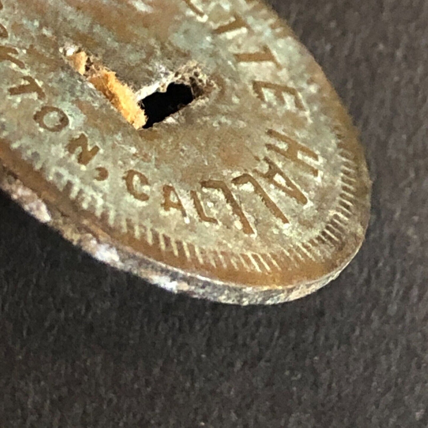 Lafayette Hall Stockton, CA Brass Trade Token "L" Cutout 24mm - Scarce