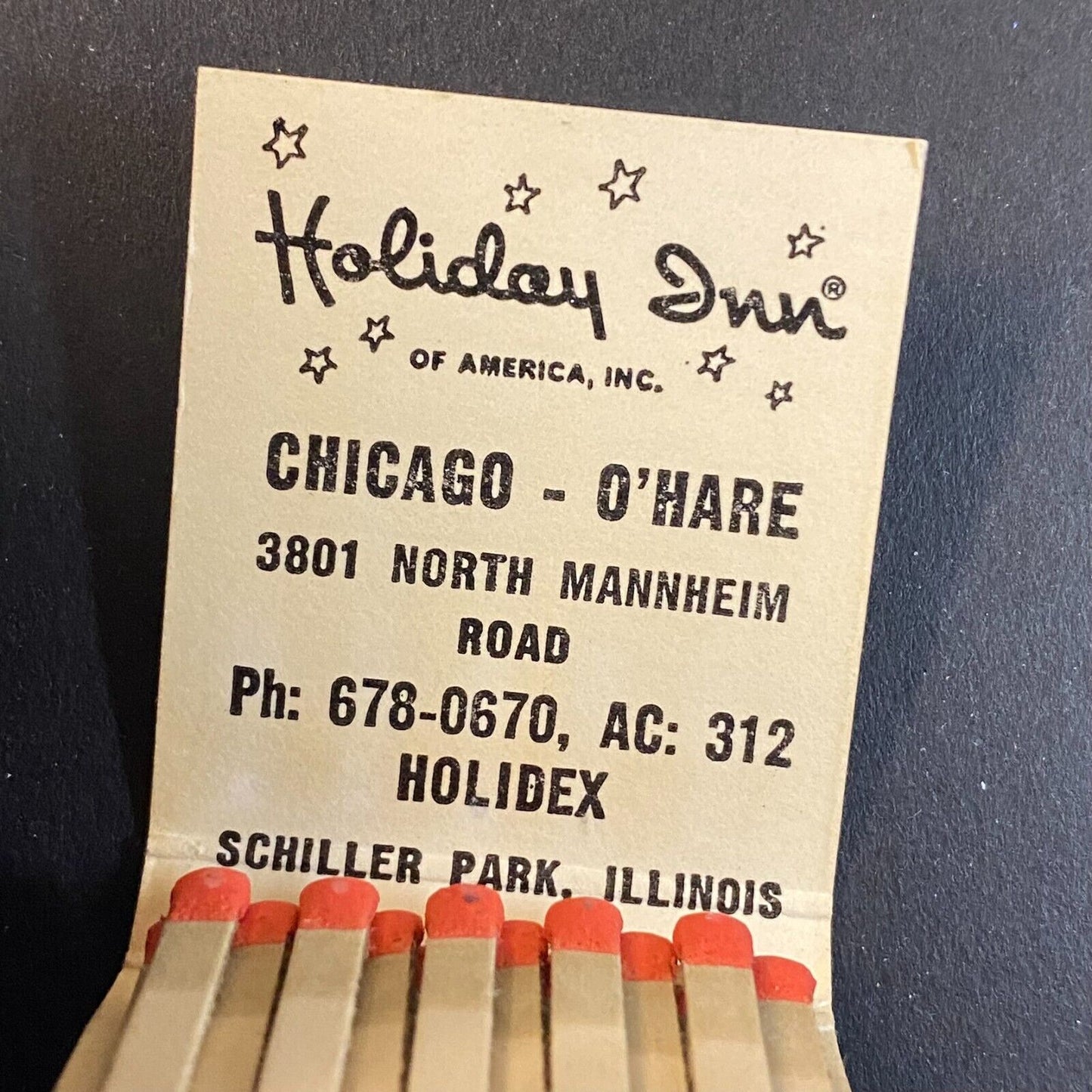 Holiday Inn Holidex Chicago c1960's-73 Full Matchbook VGC