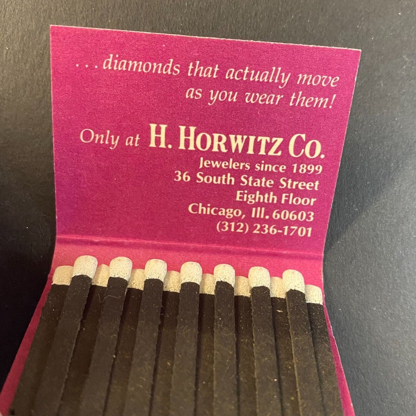 H. Horowitz Co. Jewelers Chicago c1980's Full Matchbook VGC "Dancing Diamonds"