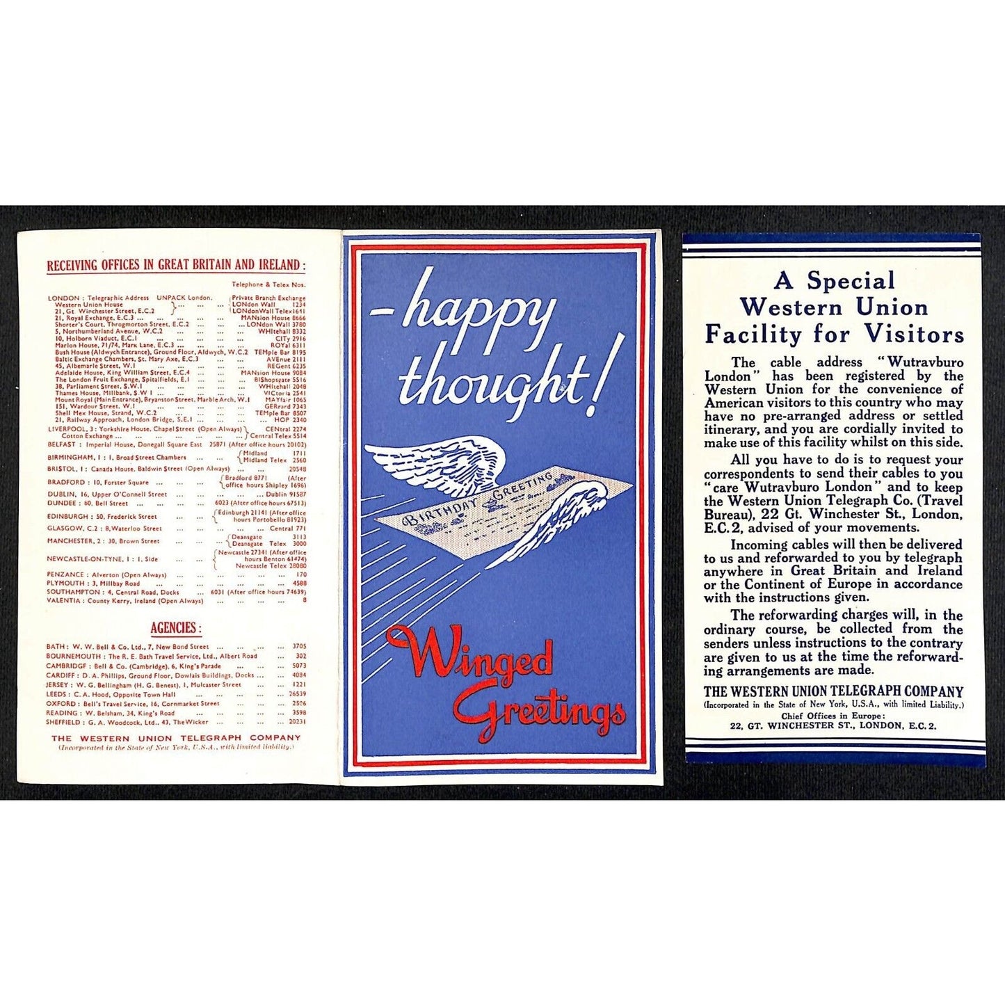 Happy Thought! Winged Greetings Send a Cable Western Union c1936 Flyer Scarce