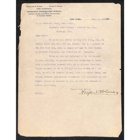 National Insurance Information Bureau 1904 Letterhead to CRI&P Ry