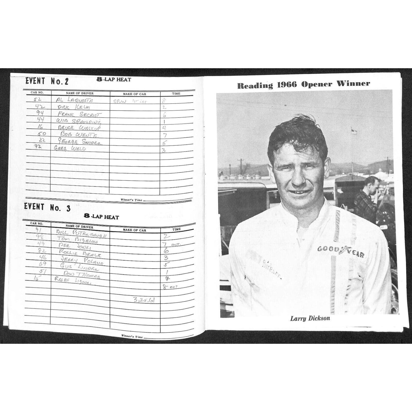 Reading Fairgrounds 1967 USAC Auto Races Program Sprint Car Greg Weld 12pp*