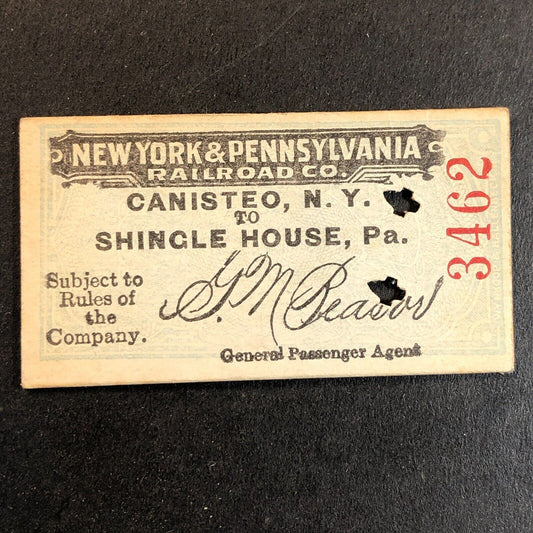 New York & Pennsylvania Railroad July 2 1917 Shingle House Ticket #3462 Scarce