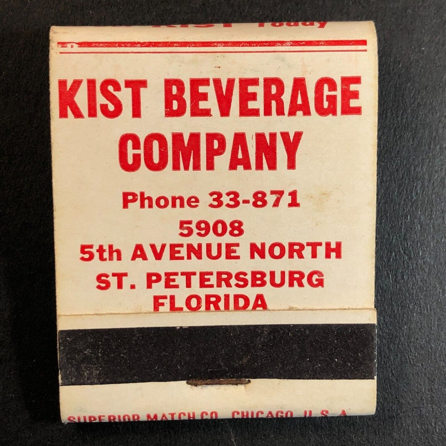Kist Beverage Company St. Petersburg, FL Full Matchbook c1950's VGC
