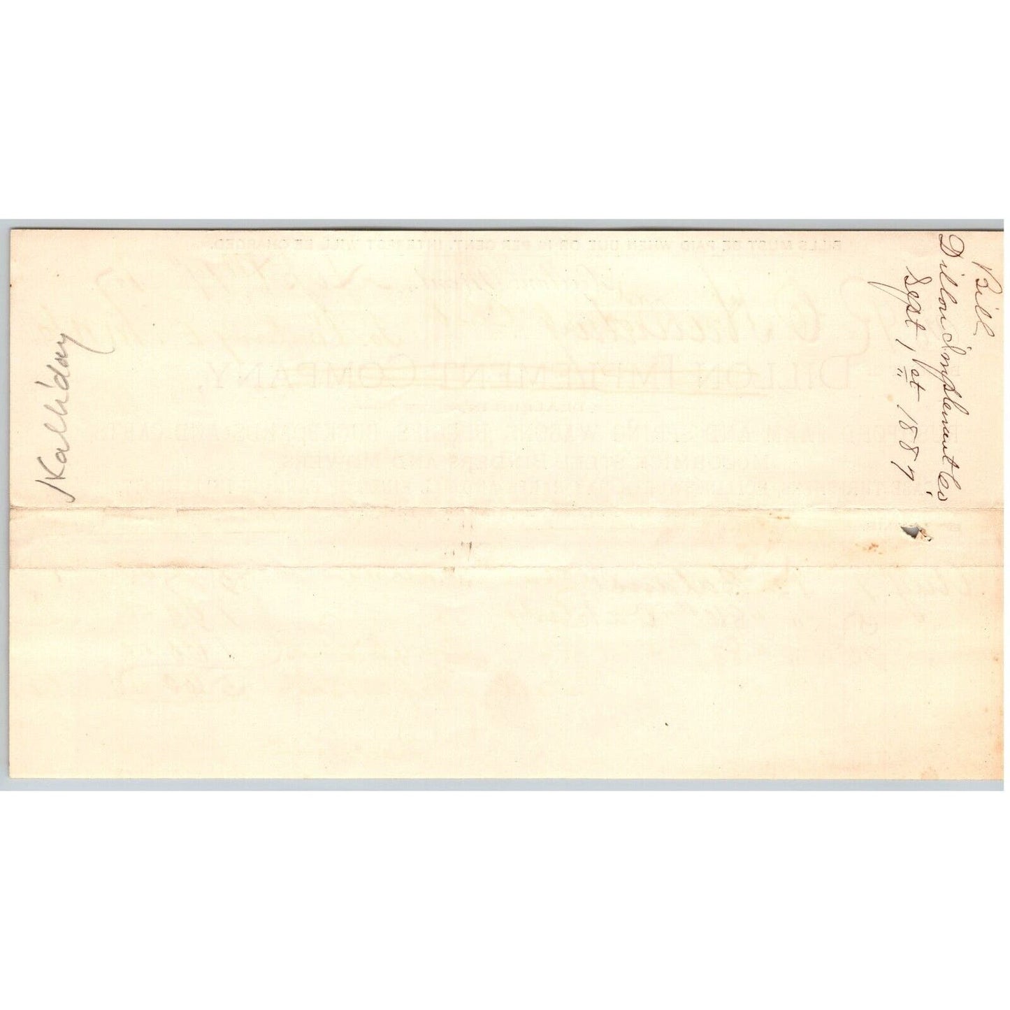 Dillon MT Dillon Implement Company Case Threshers 1887 Billhead R.C. Halliday*