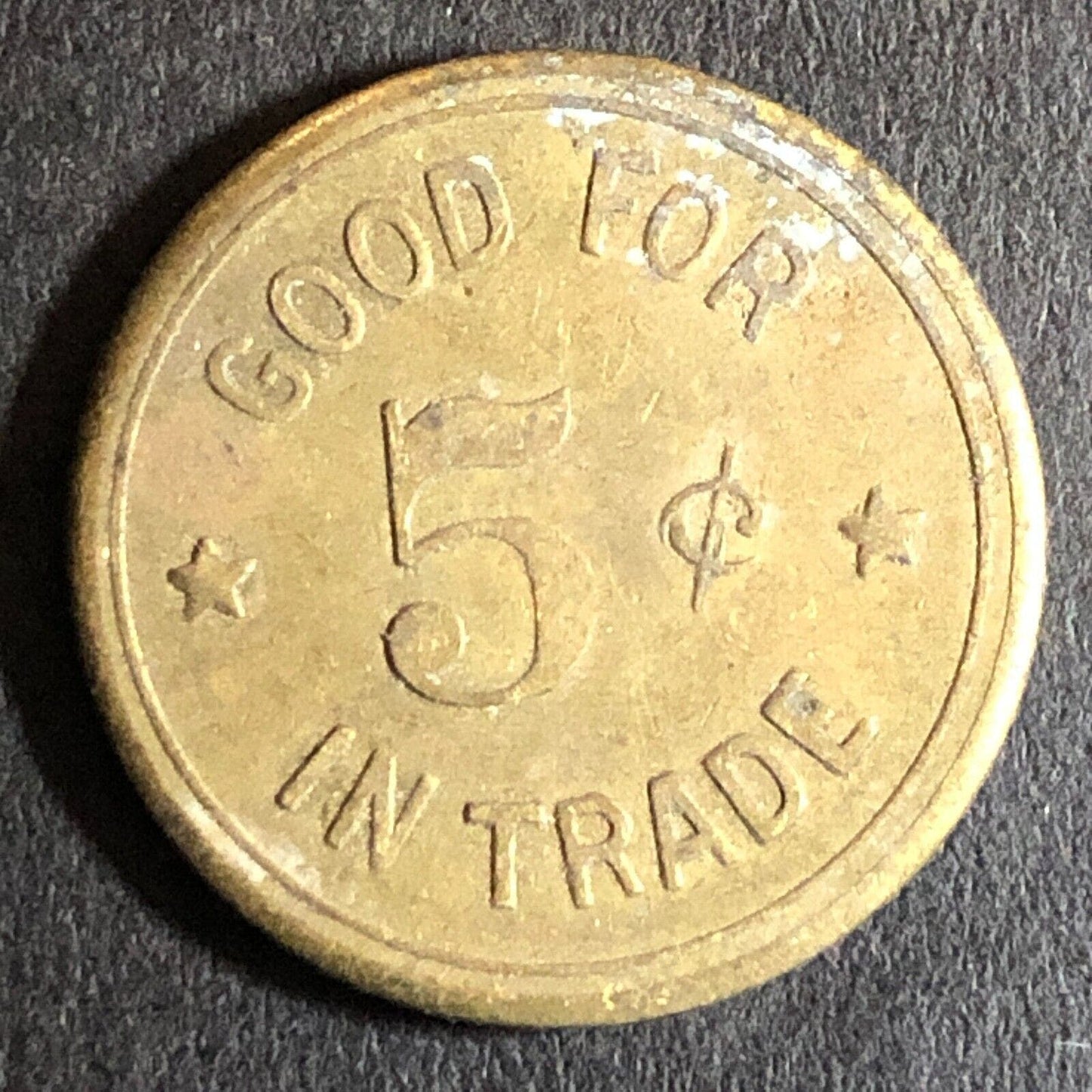 G/F 5c Charles Dunlap Cigars C.S.D. c1920's Brass Trade Token 21mm Woodland CA