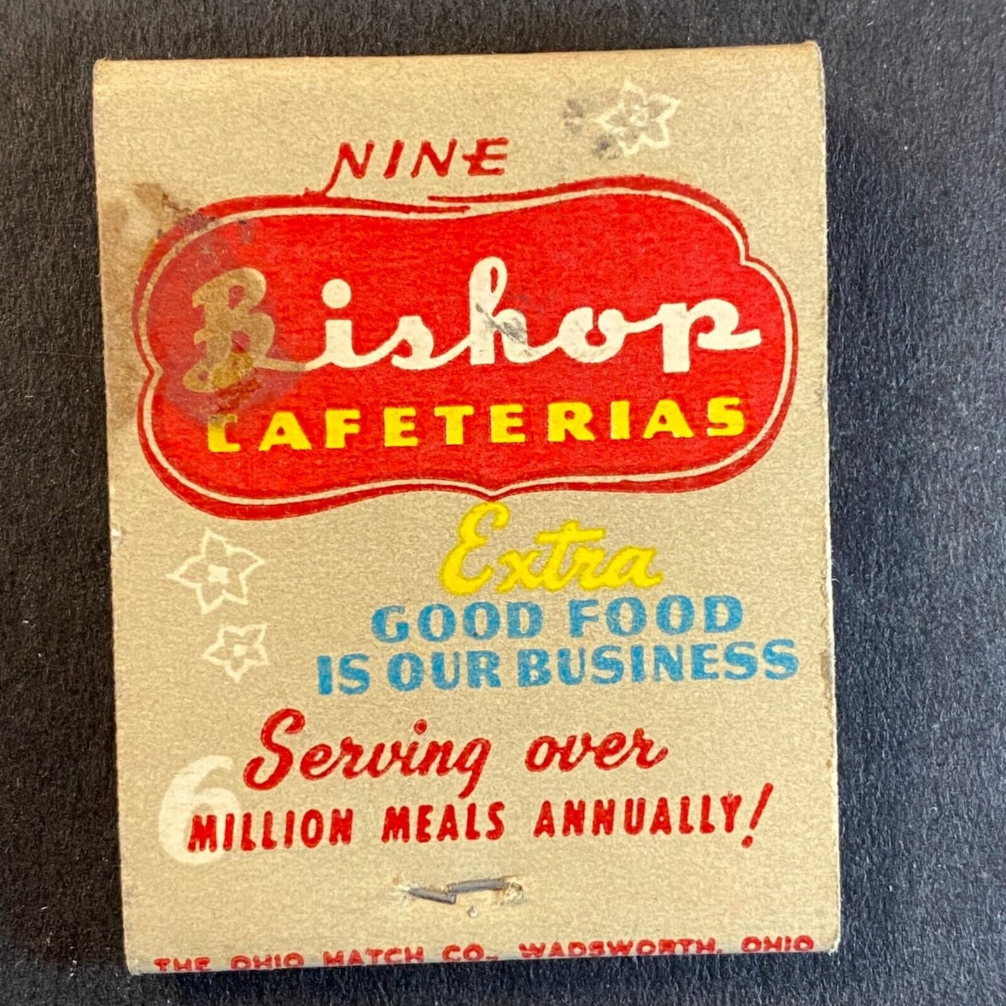 Bishop Cafeterias Nine Iowa Locations Full Matchbook c1940's-50's Scarce