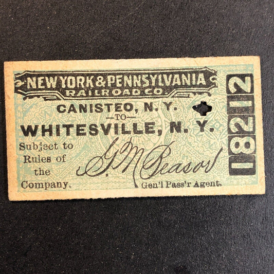 New York & Pennsylvania Railroad July 2 1917 Whitesville, NY Ticket #18212