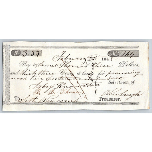 1847 Jabez Knowlton* Newburgh ME Check to James Thomas "Providing Wood..."