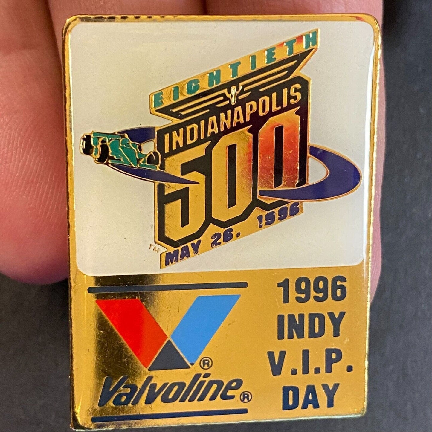 1996 Indy 500 Valvoline Racing VIP Day Enameled Lapel Pin 38mm VGC Scarce