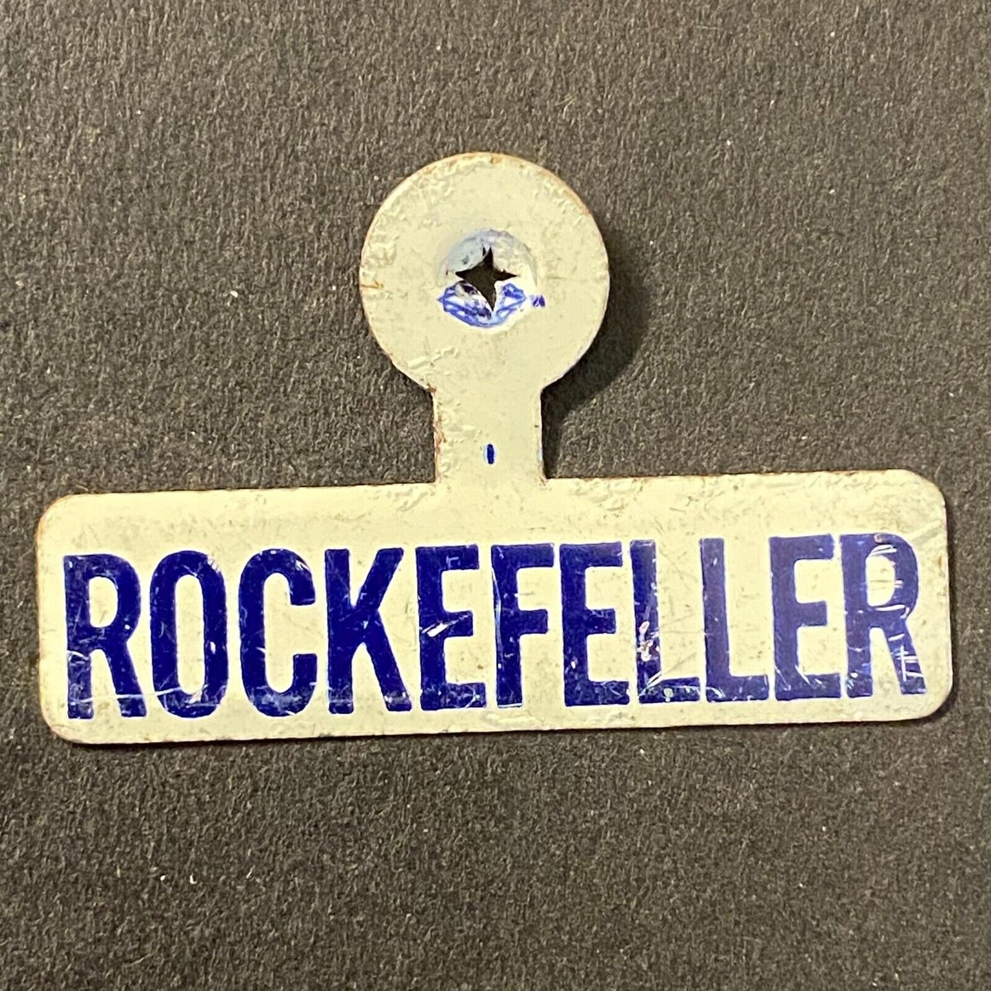 Rockefeller Election Campaign Steel Fold Over Pin Small 1 1/4" w/ White BG