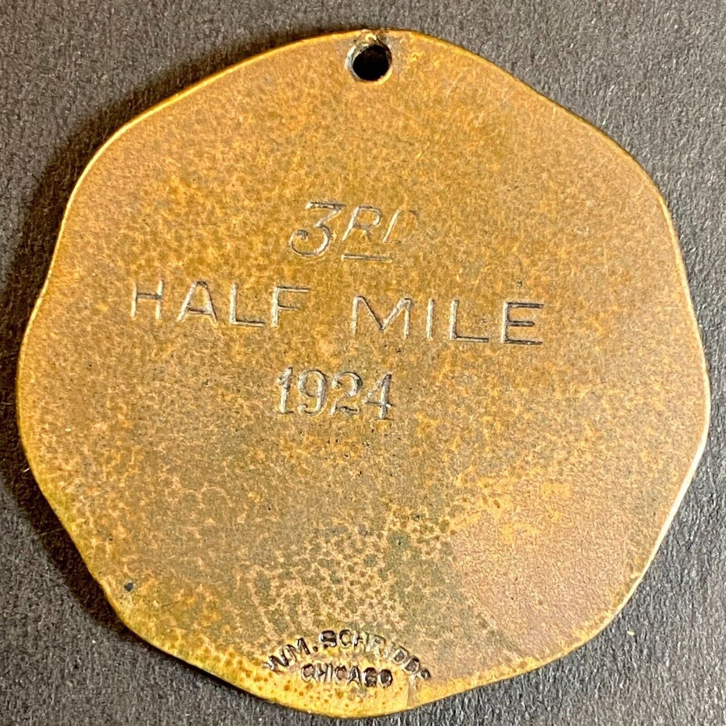 1924 Grace Y.M.S (Chicago?) Half Mile 3rd Place Medallion 33mm dia. 14g