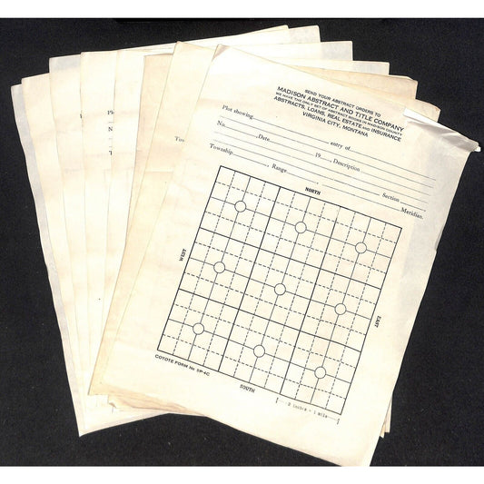 Virginia City, MT Madison Abstract and Title Co. 12pcs c1922-40's Work Sheets