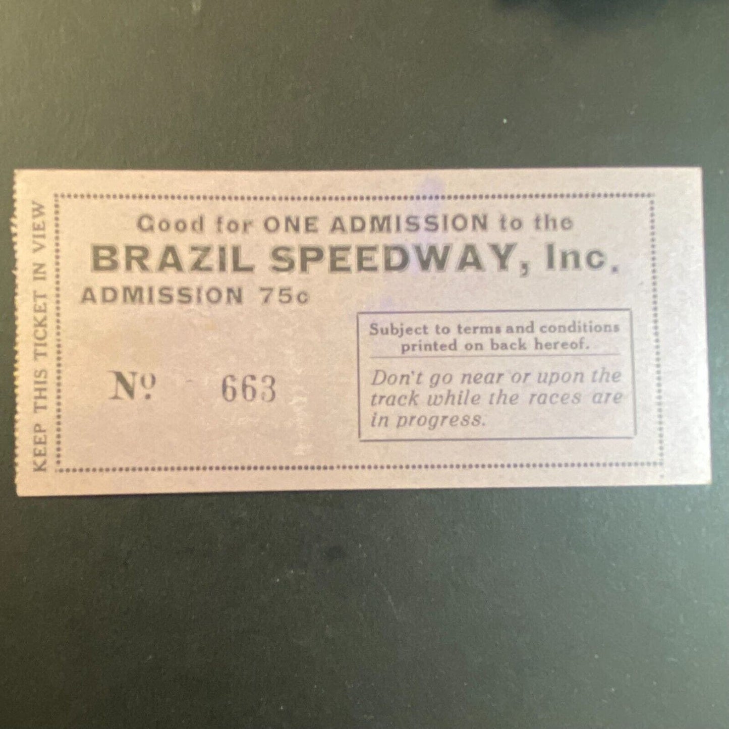 Brazil Speedway (Indiana) Admission Ticket #663 VGC Scarce