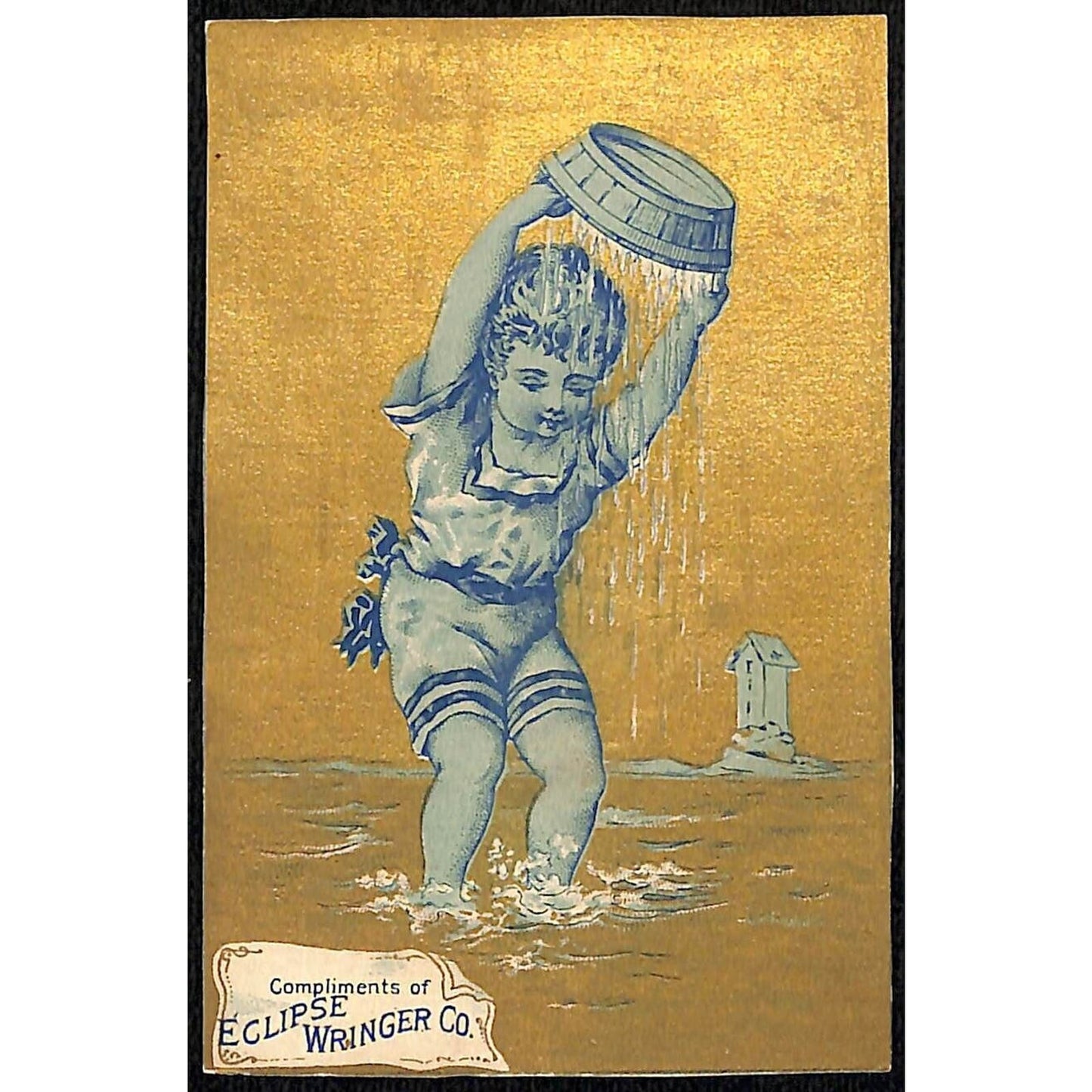 Eclipse Wringer Co. / Spring Beds Victorian Trade Card Kids Rinses Bucket in Sea