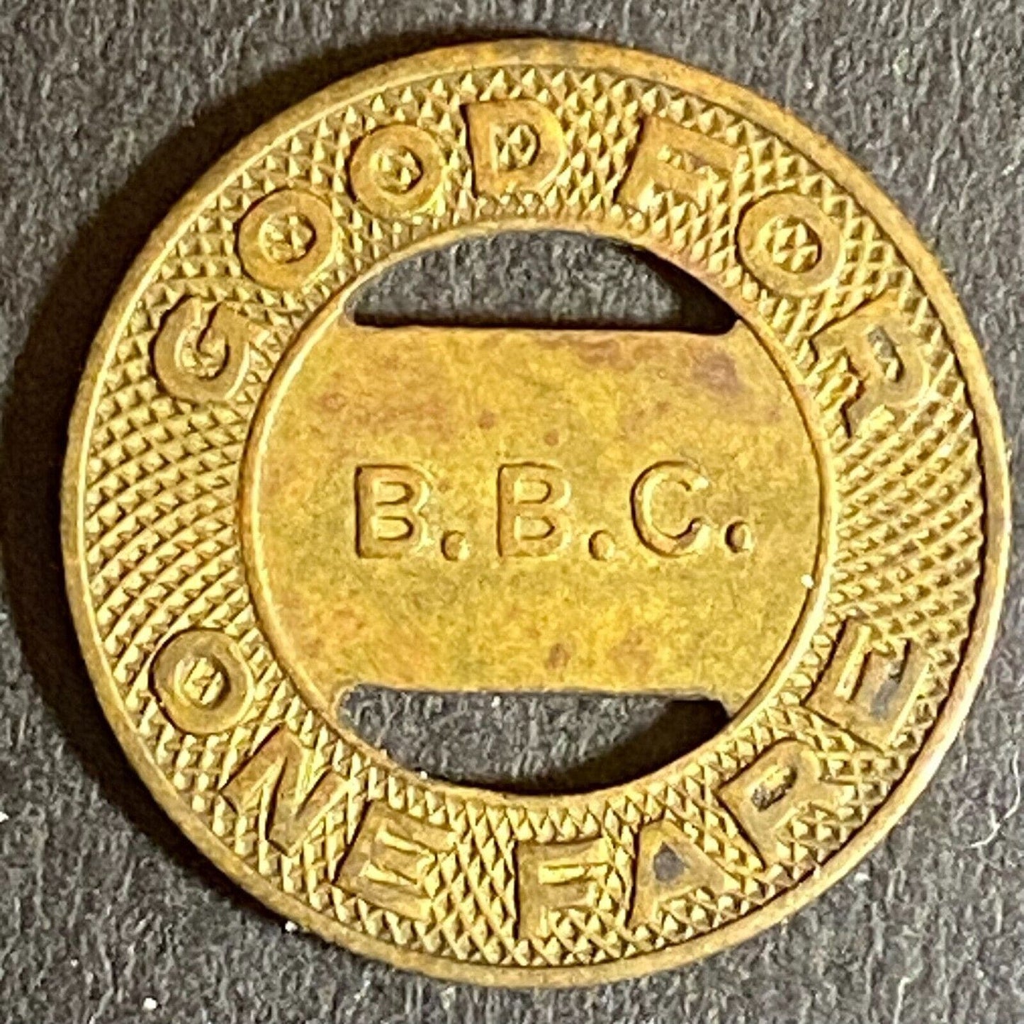Bainbridge Bus Co. (Port Deposit) Brass G/F One Fare Transit Token 16mm Scarce*