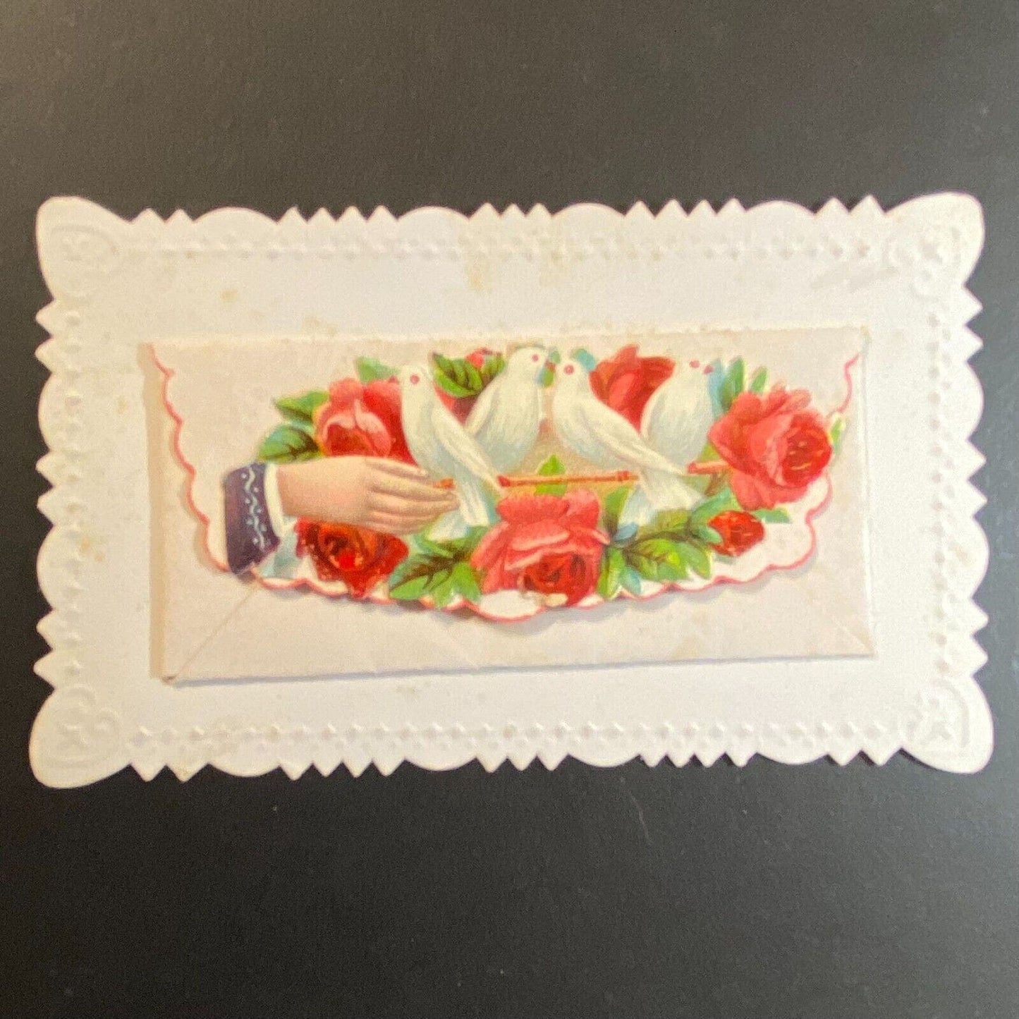 "Josephine C. Richard" Victorian Die Cut Envelope Name Card Greeting w/ Doves