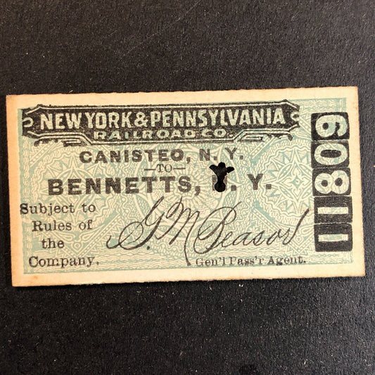 New York & Pennsylvania Railroad July 4 1917 Bennetts, NY Ticket #11809