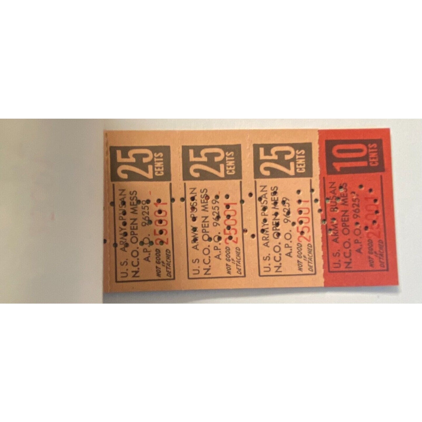 Korea U.S. Army Pusan NCO Open Mess Partial $5.00 Coupon Booklet #25001 VGC