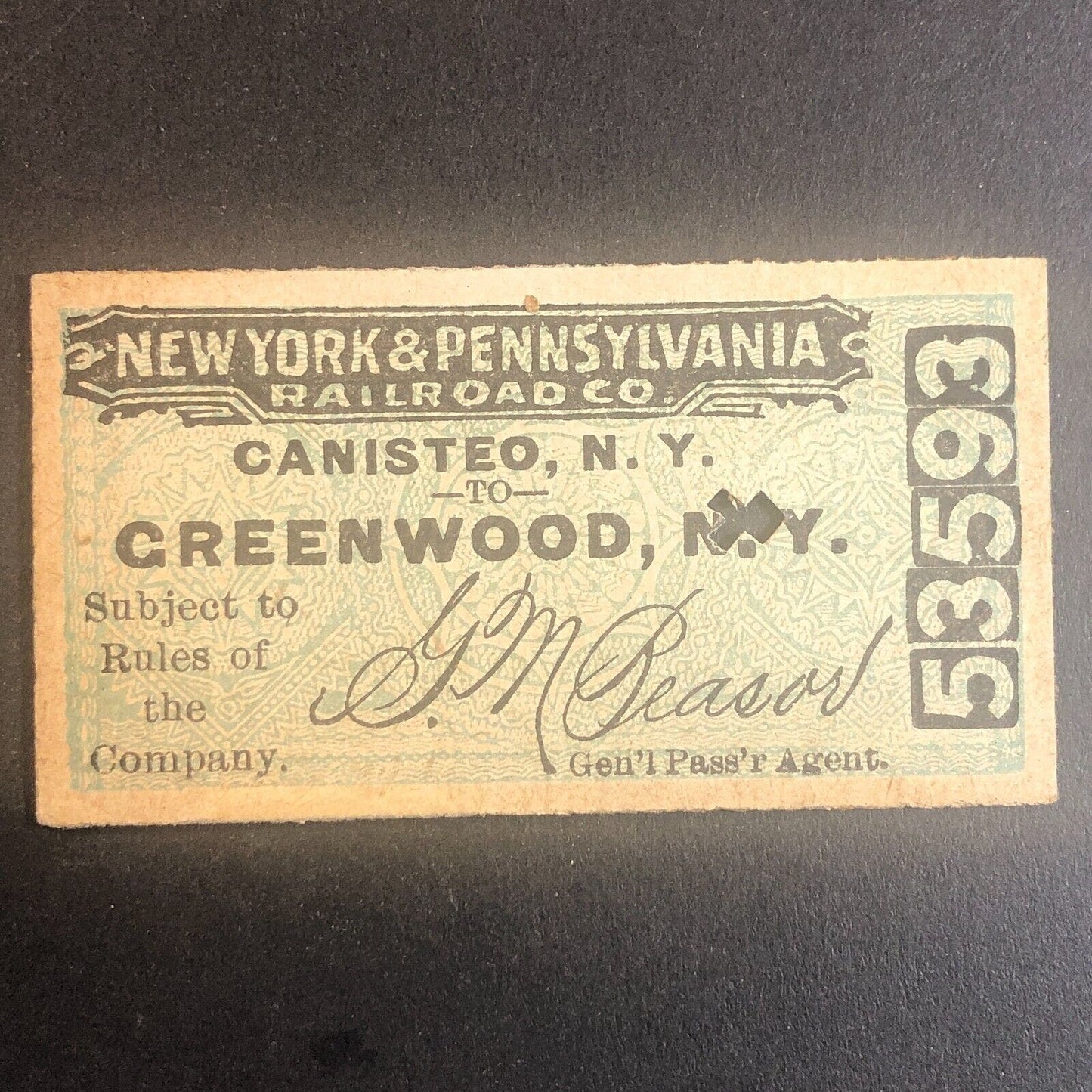 New York & Pennsylvania Railroad July 21 1917 Greenwood, NY Ticket #53593