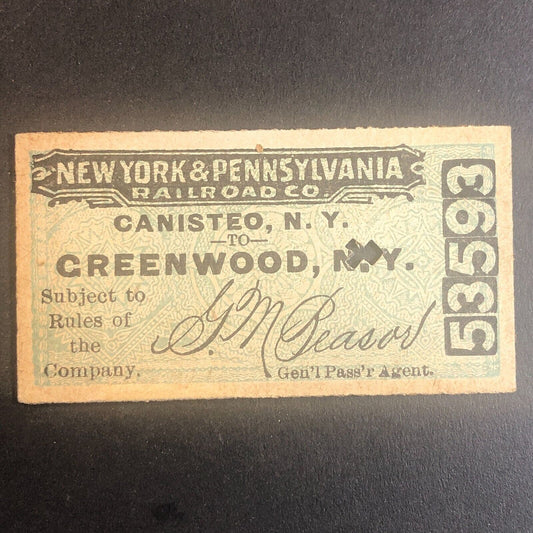 New York & Pennsylvania Railroad July 21 1917 Greenwood, NY Ticket #53593