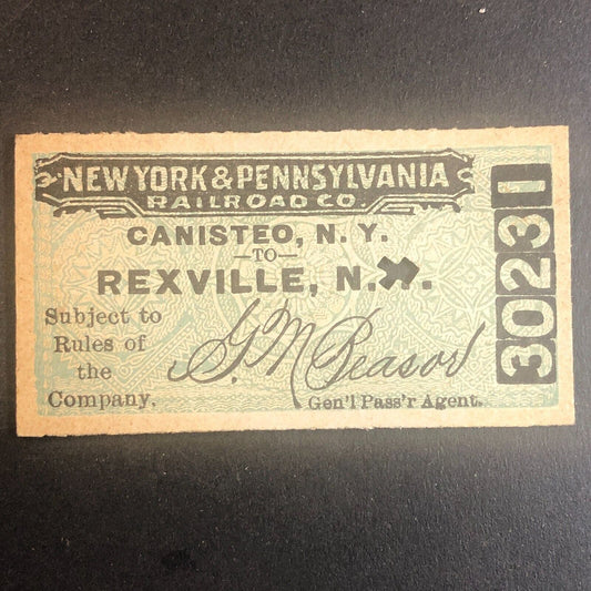 New York & Pennsylvania Railroad July 14 1917 Rexville, NY Ticket #30231