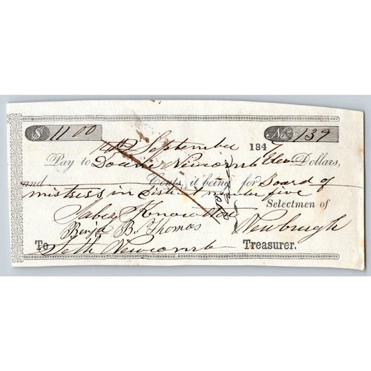 1847 Jabez Knowlton* Newburgh ME Town Check for Board of Mistress District Five