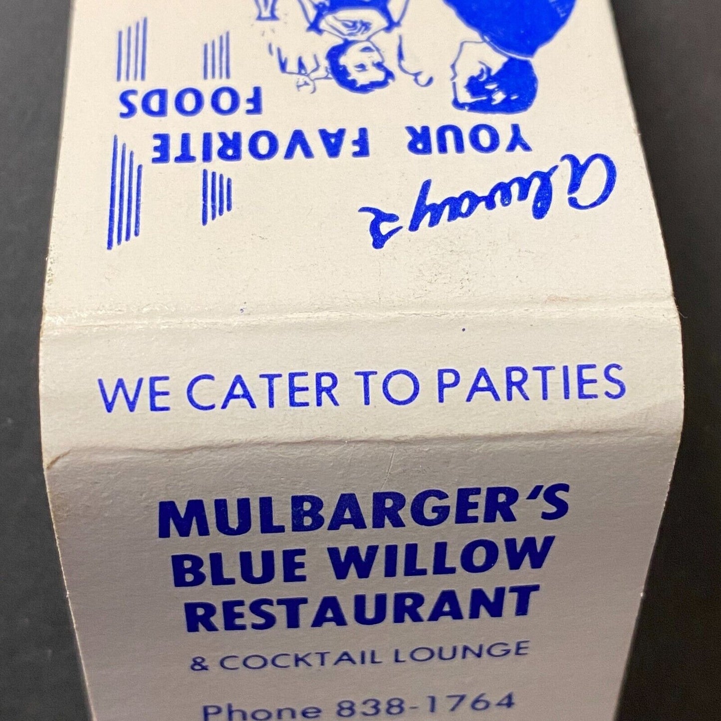 Mulbarger's Blue Willow Restaurant Lounge Chicago Full Matchbook c1960-74