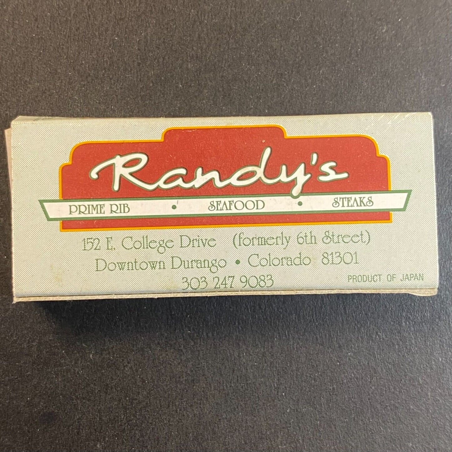 Randy's Prime Rib Seafood Restaurant Durango, CO Vintage Matchbox VGC Scarce