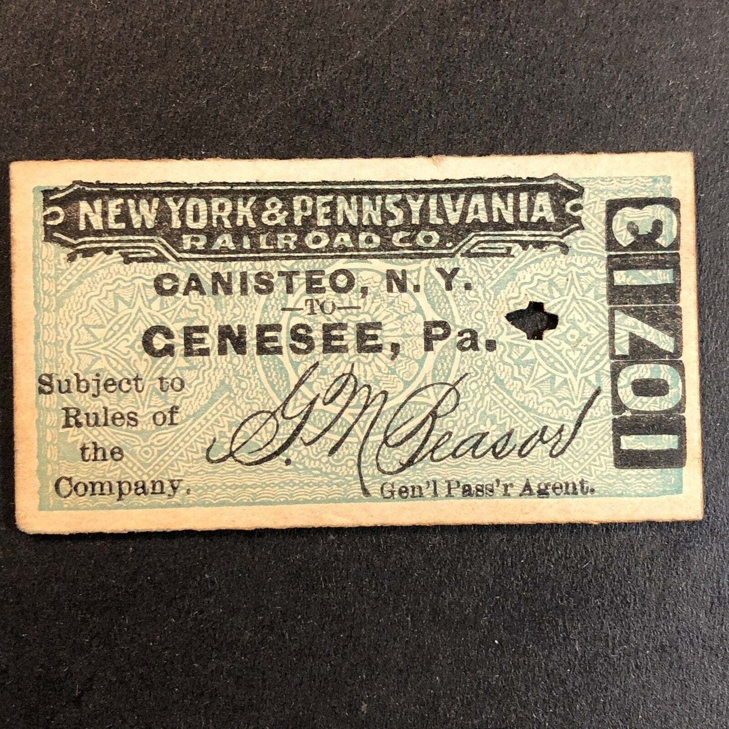 New York & Pennsylvania Railroad July 2 1917 Genesee, PA Ticket #10713