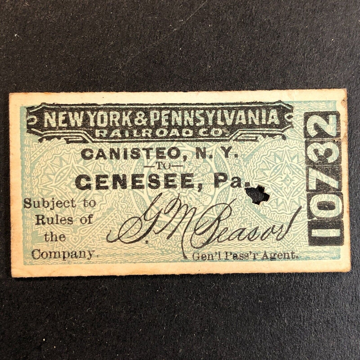 New York & Pennsylvania Railroad July 11 1917 Genesee, PA Ticket #10732