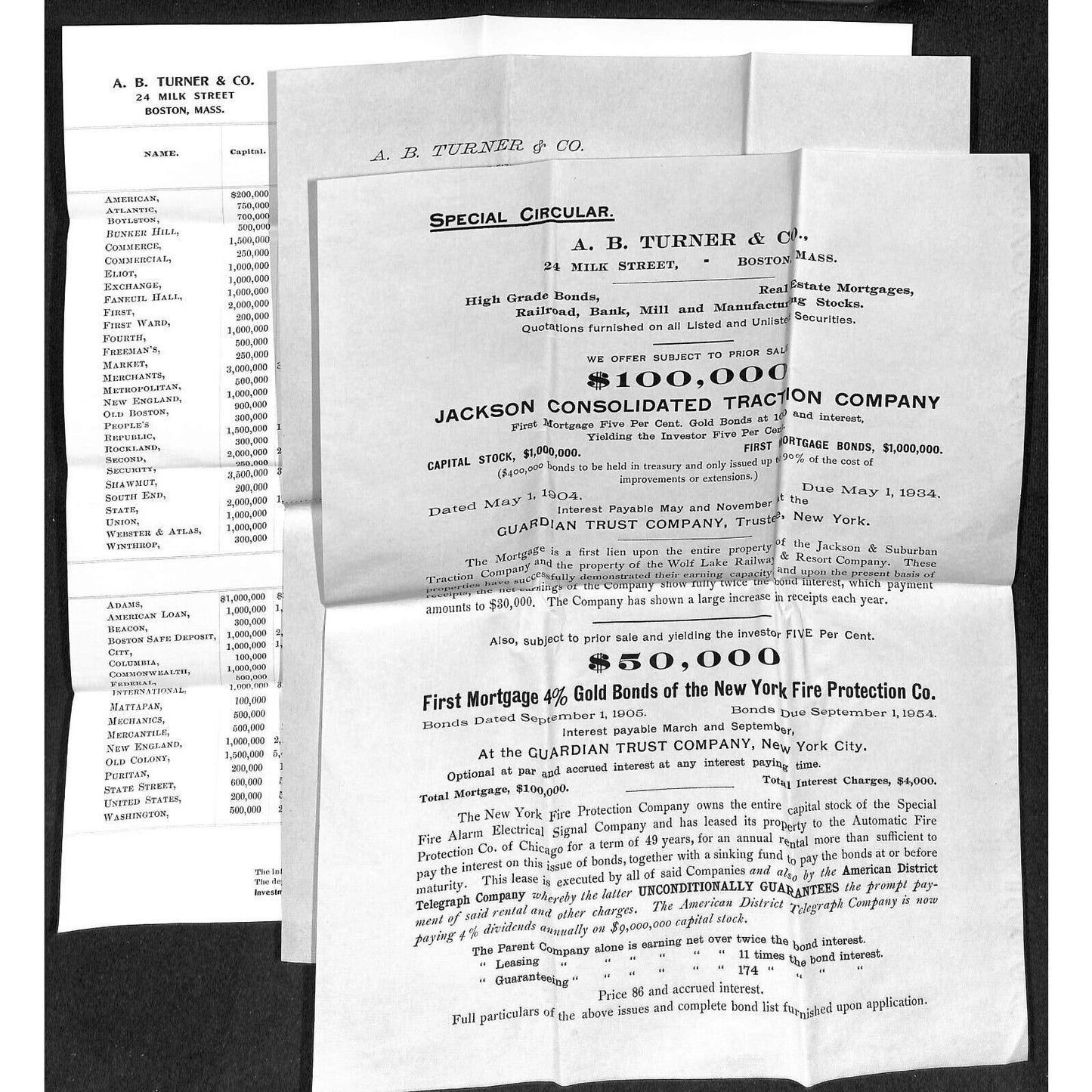 1905 Boston National Banks List w/ $ Data & A.B. Turner & Co. Sheets Knowlton*