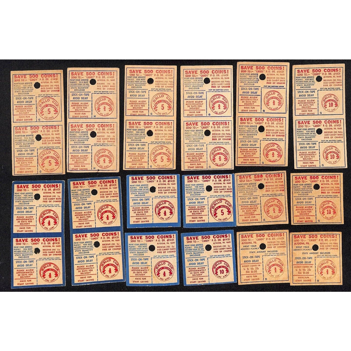 16 Mallo Cup Free Candy Play Money Mail In Single & Double Coupons c1964 (#9)