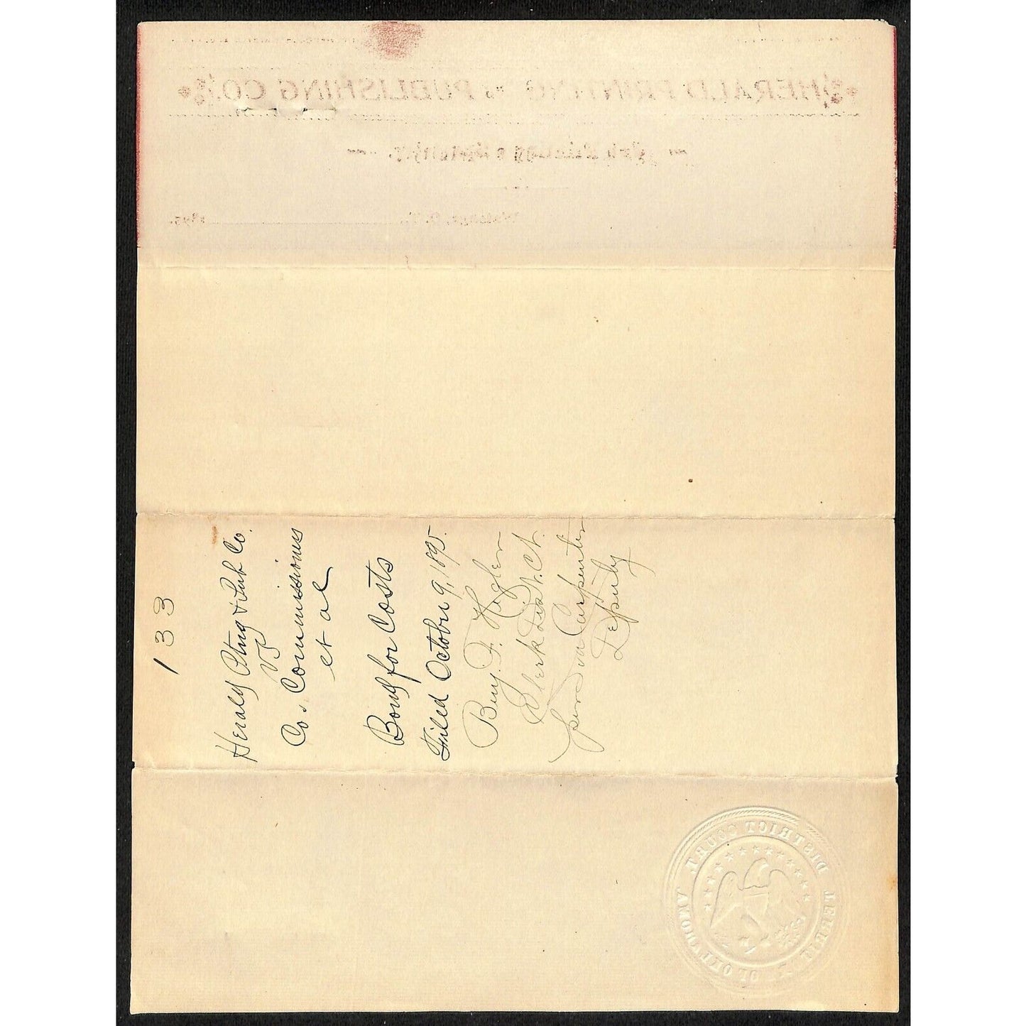 1895 Herald Printing and Publishing Watonga, OK Territorial Letterhead