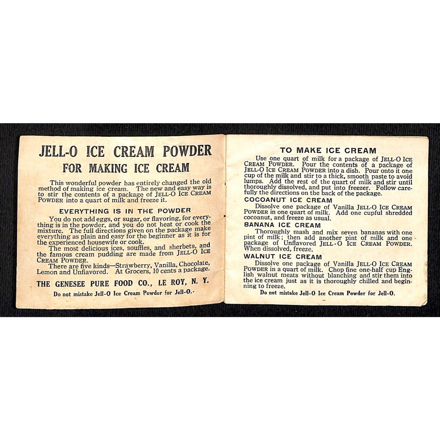 Jell-O Ice Cream Powder Small Recipe Book 8pp* c1910-20's