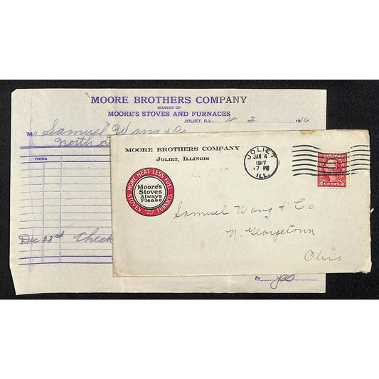 Moore Brothers Stoves Samuel Wang Co* N. Georgetown 1916 Billhead 1917 PM Cover