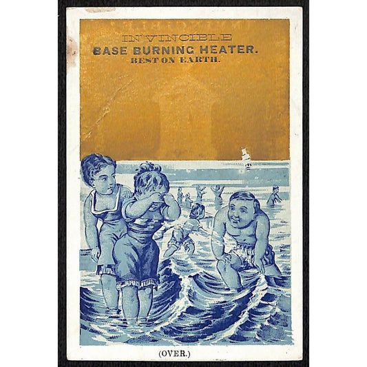 Invincible Base Burning Heater Victorian Trade Card Bathers Swimsuits Bully?