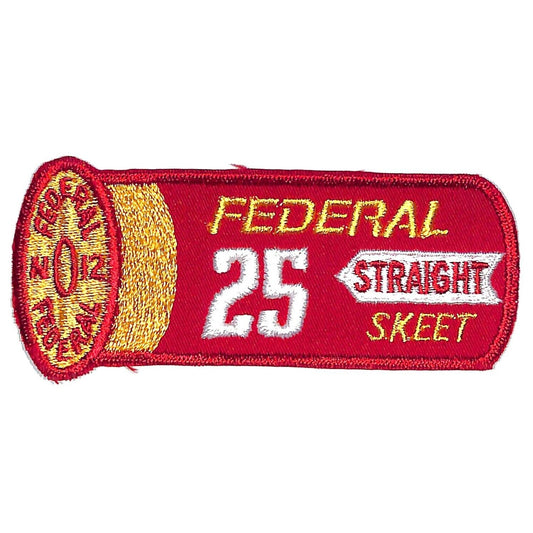 Federal Straight Skeet 25 Shotgun Shell Shape Vtg. Patch 4.5" c1970's-80s VGC