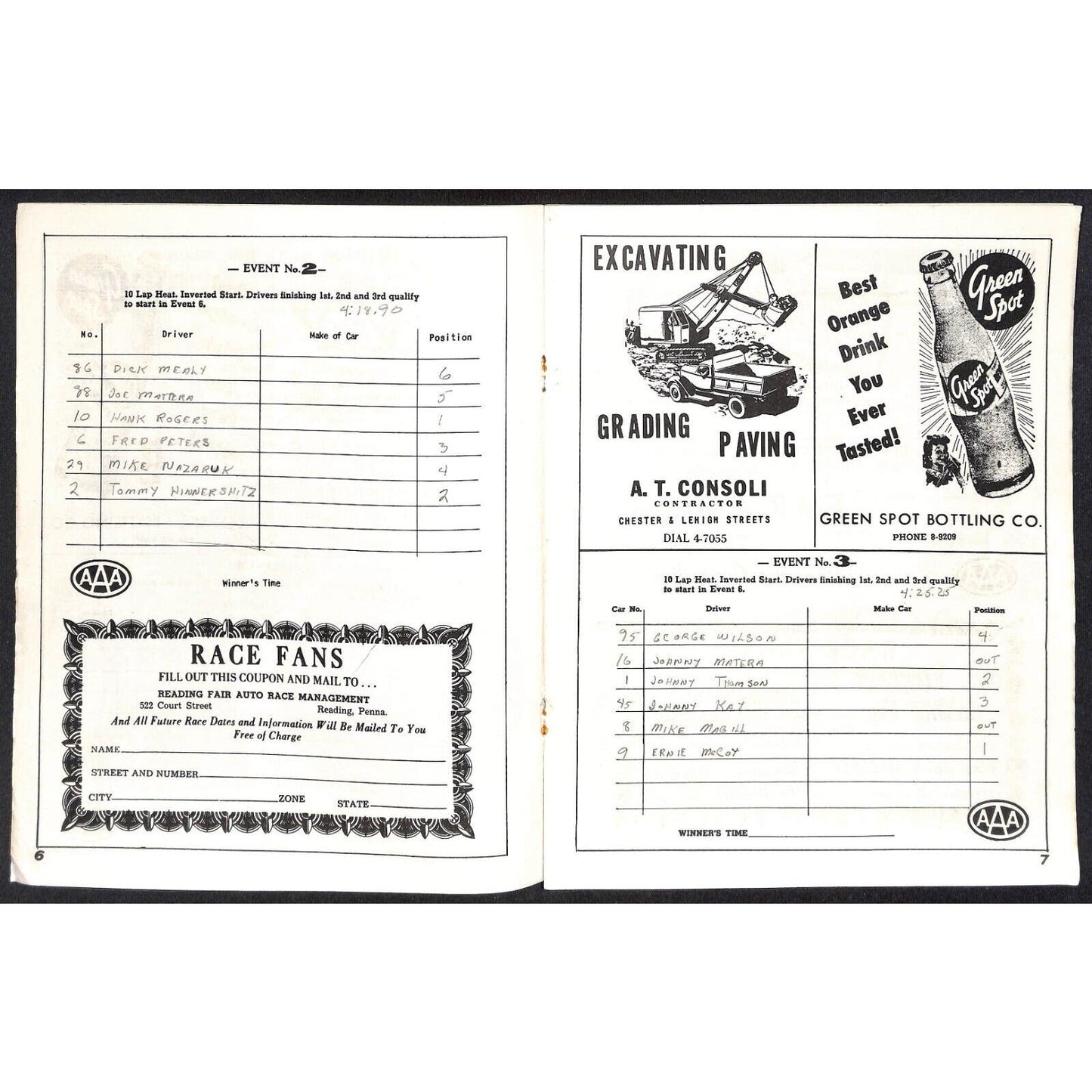 Reading Fairgrounds 1955 Auto Races AAA Racing Program 12pp* VGC Scarce