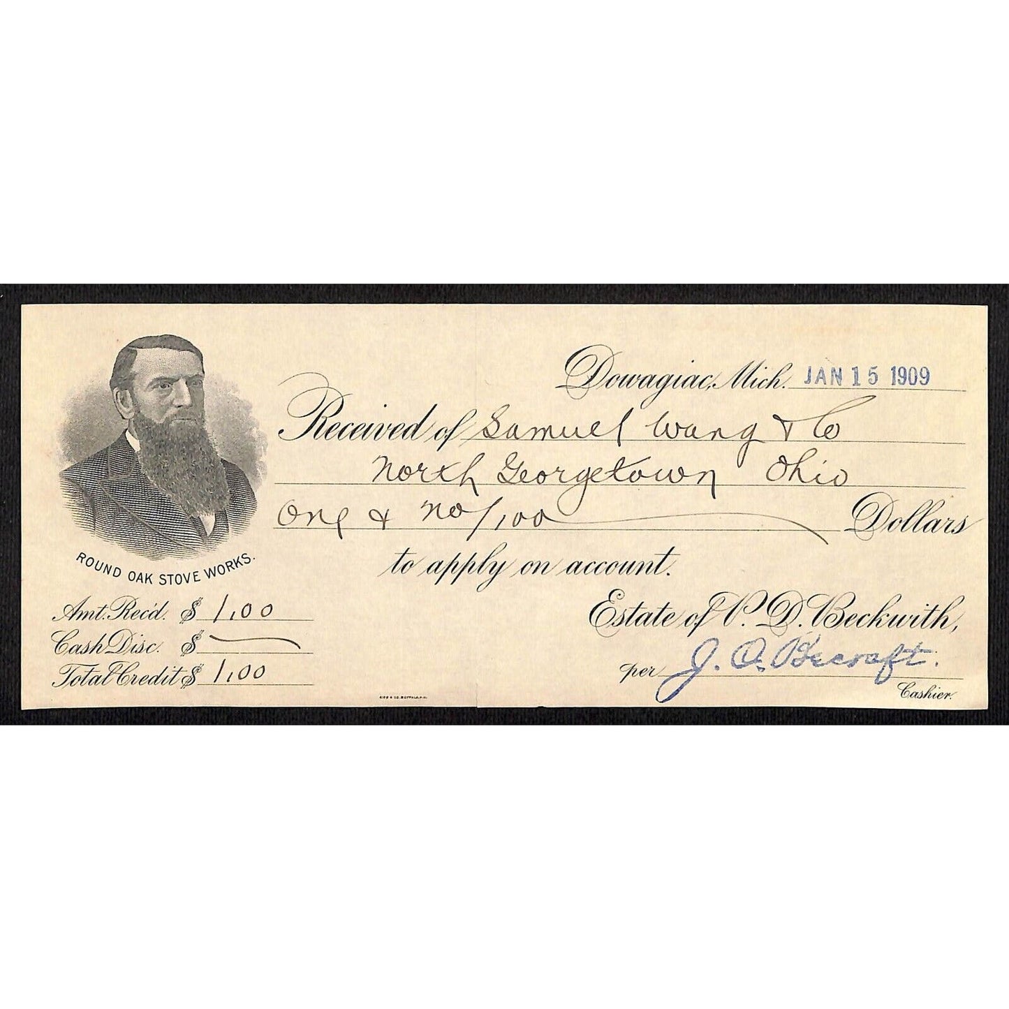 Dowagiac, MI Round Oak Stove Company / Samuel Wang Co* 1909 Receipt