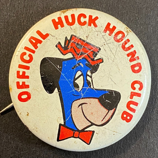 "Official Huck Hound Club" Huckleberry Steel Litho Pinback 1 1/4" 1960 Scratches