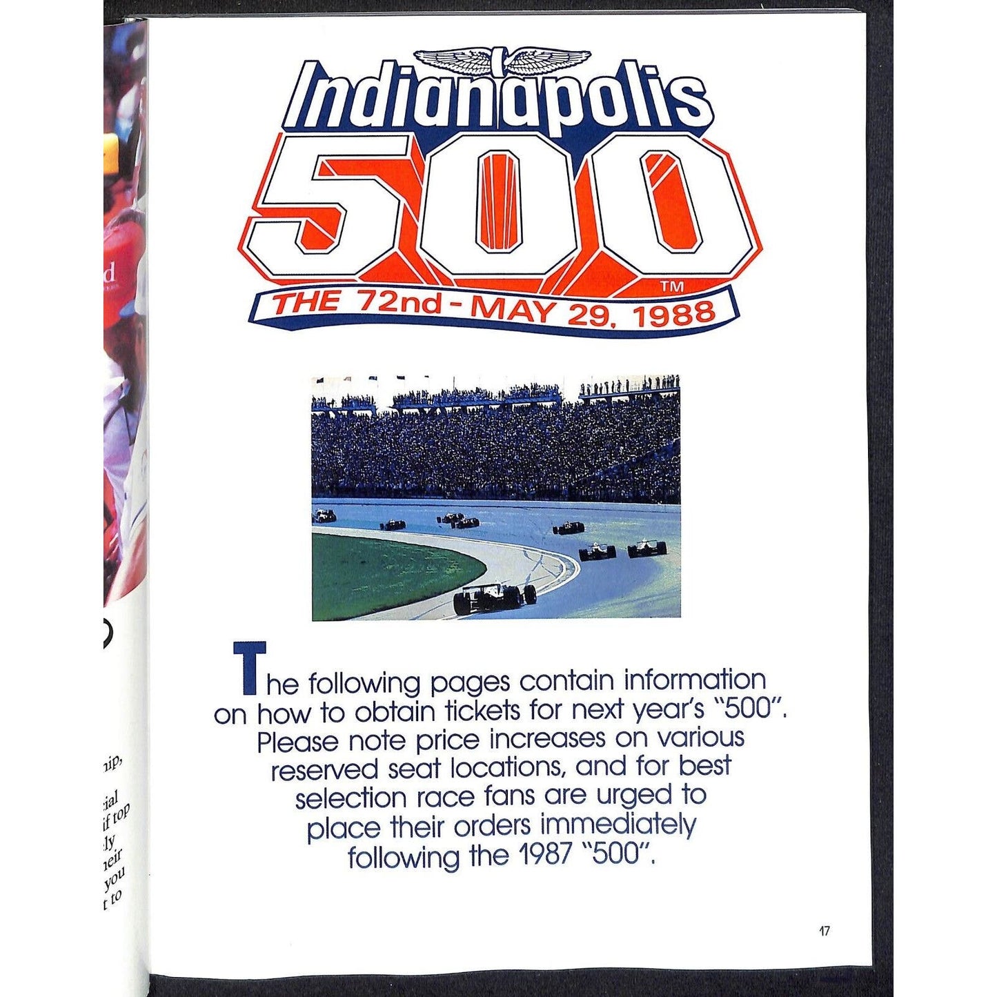 1987 Indianapolis 500 Program Racing VGC 175pp 1lb 3oz