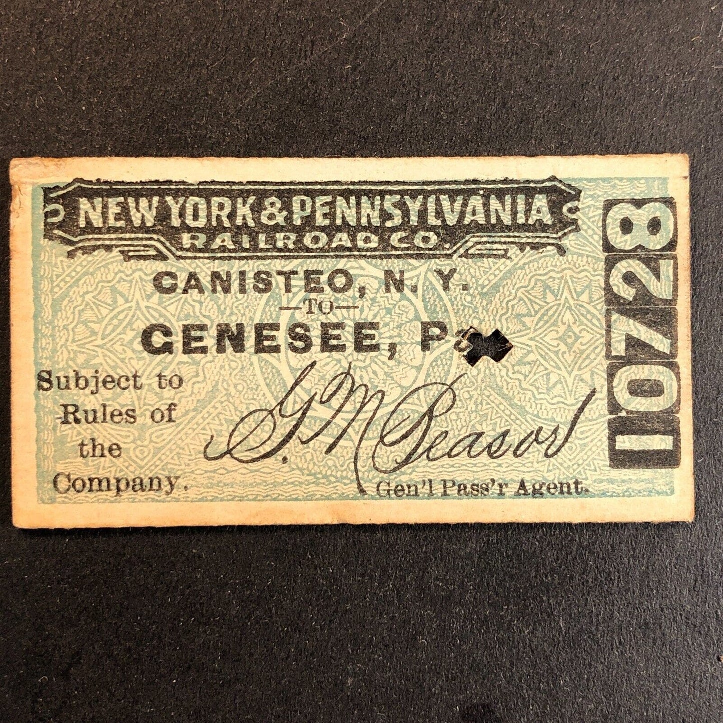 New York & Pennsylvania Railroad July 7 1917 Genesee, PA Ticket #10728