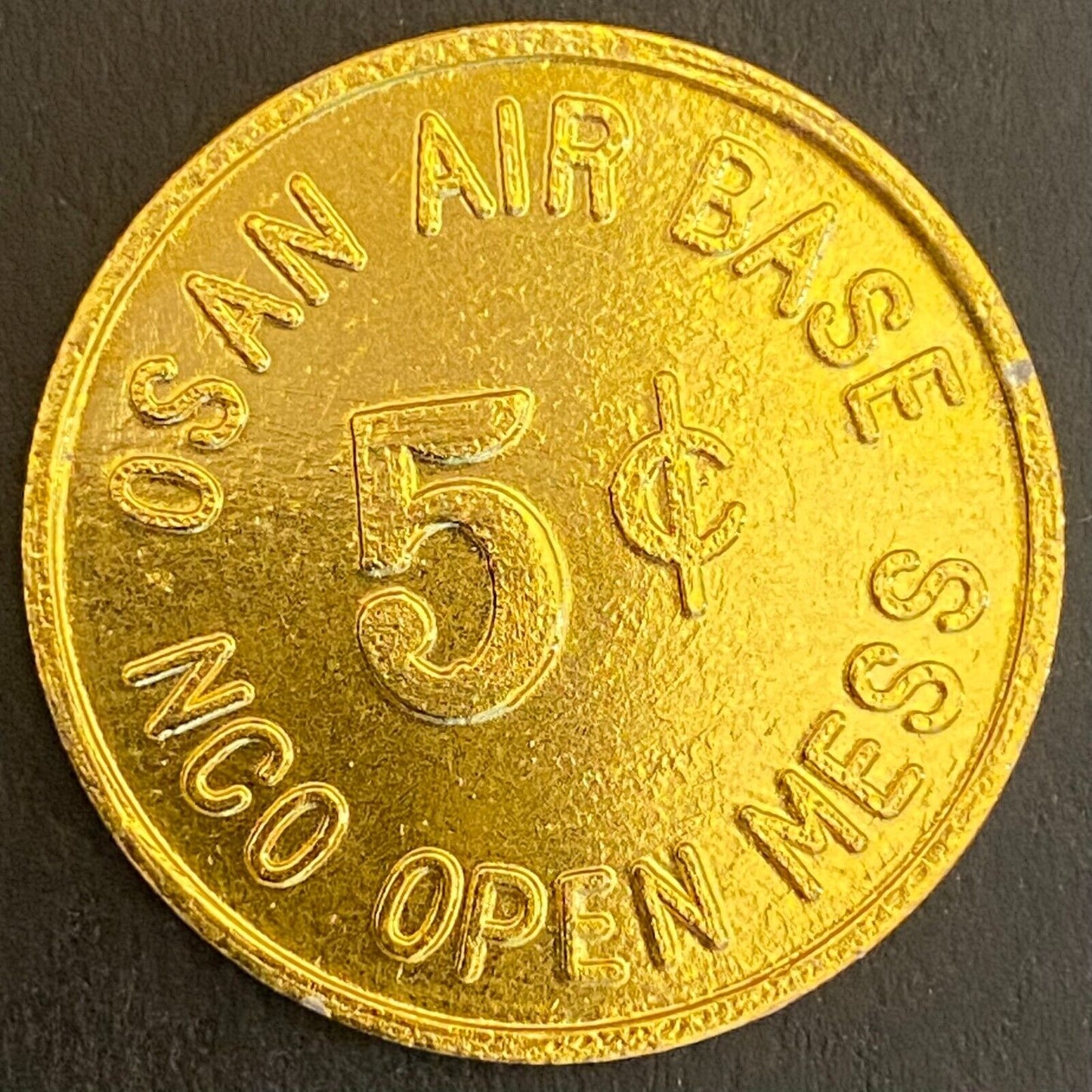Korea Osan Air Base NCO Open Mess 5c (Gold) Alum Military Token 30mm Scarce (#5)