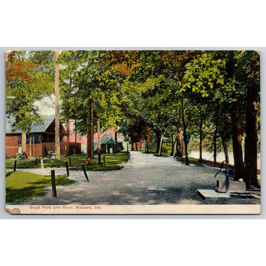 Boyd Park and River, Wabash, IN Postcard PM 1912 Scarce