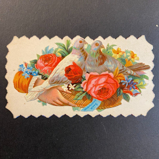 "Katie A. Gabel" Victorian Hidden Name Card w/ Morning Doves Basket Flowers