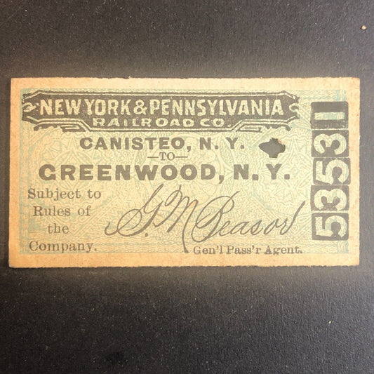 New York & Pennsylvania Railroad July 11 1917 Greenwood, NY Ticket #53531