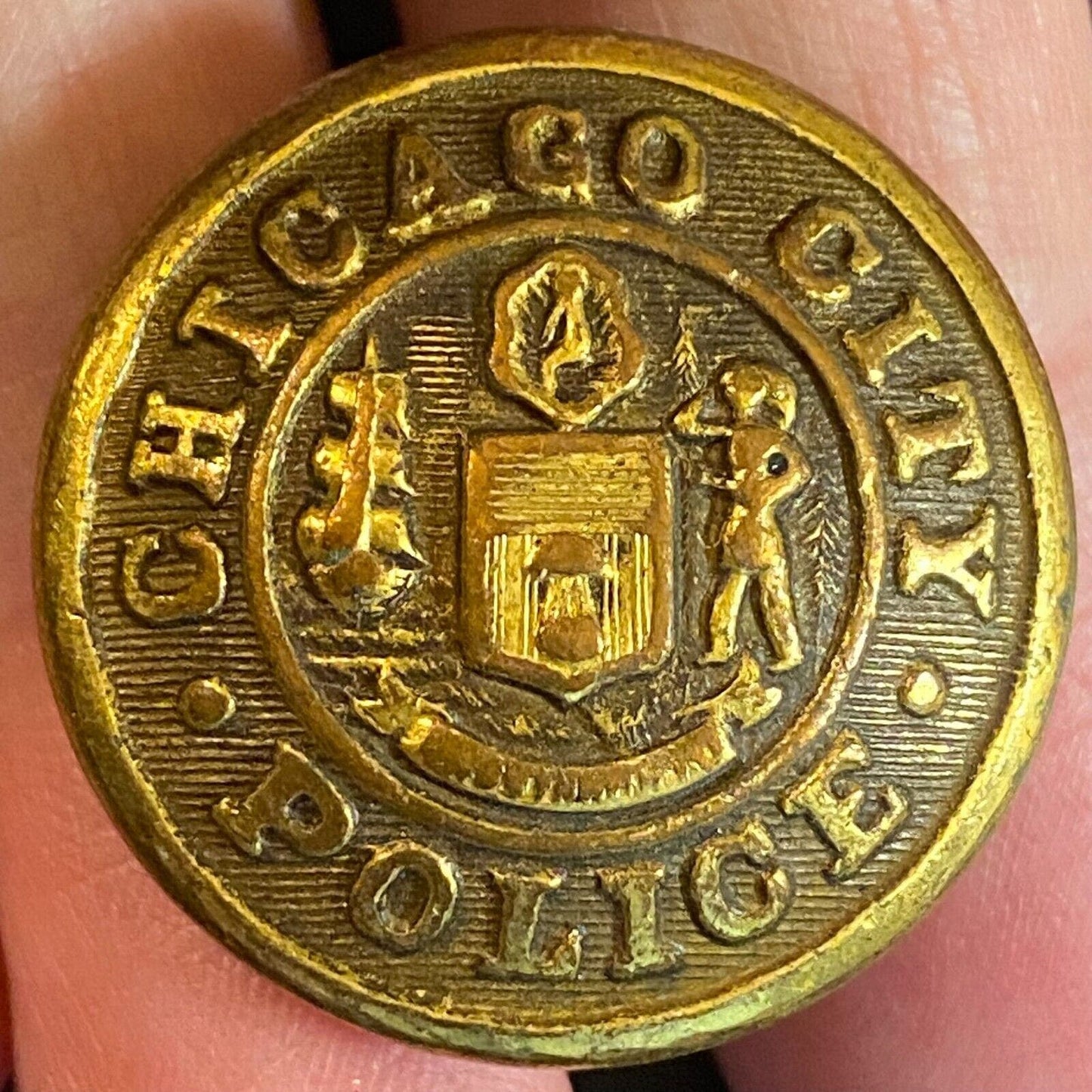 Chicago City Police Brass Uniform Button D. Evans & Co. 25.51mm Obsolete c1930's